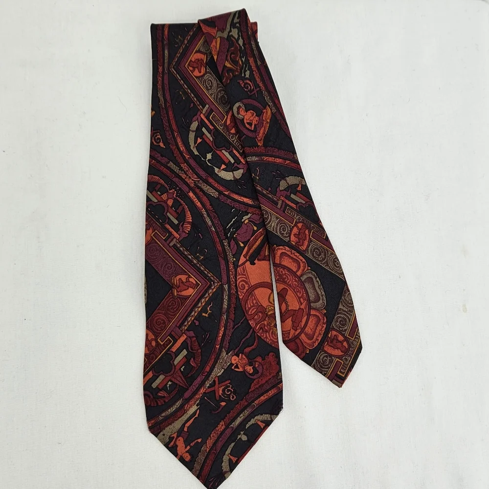 Gianfranco Ferré Baroque Abstract Silk Tie Red Black Gold Made in Italy